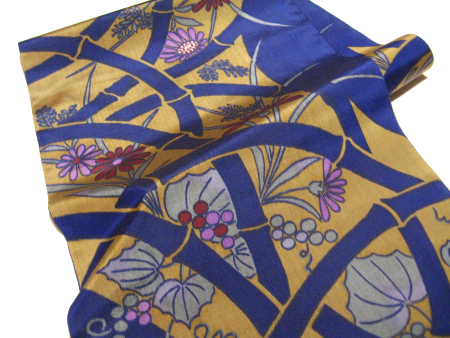 銘仙 着物 反物 竹枠に葡萄 菊花 No.228 画像2